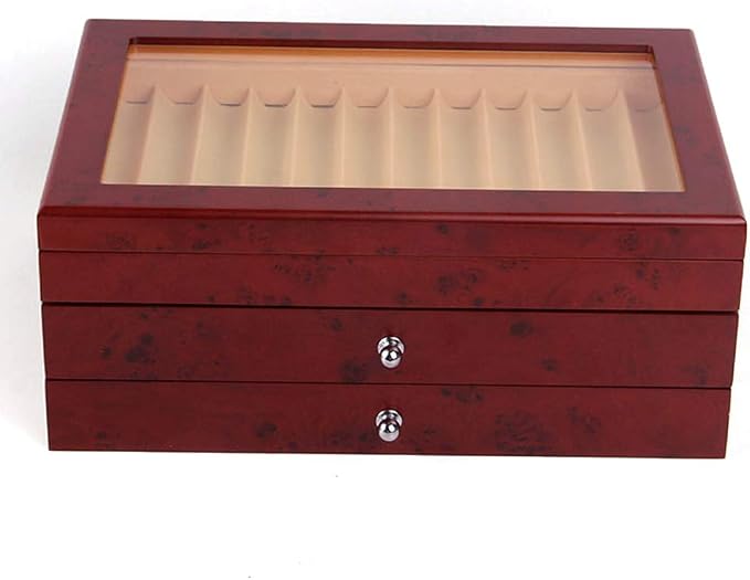 34 Slots Wooden Pen Display Box, 34 Pens Storage Fountain Pen Collector Case with Transparent Top Large Organizer Box, Gifts for Man Father Boyfriend Husband (Red) - Image 5