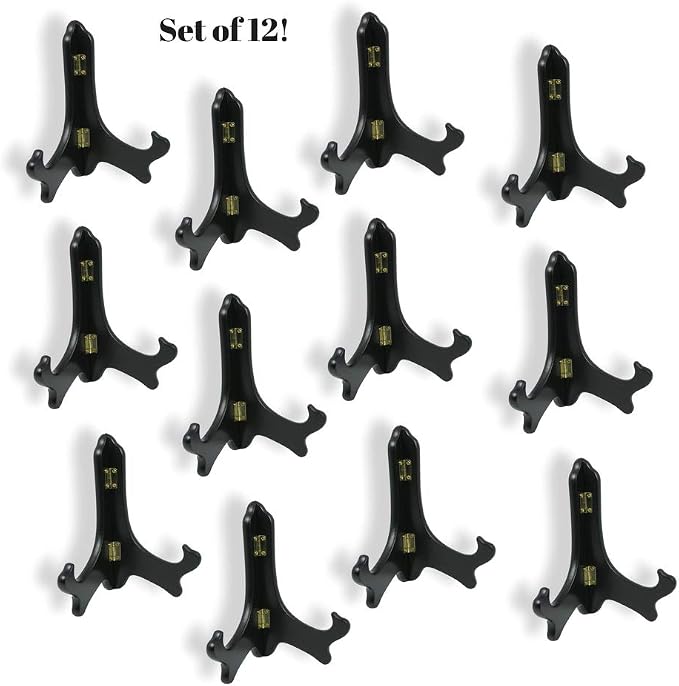 Black Wooden Easels Set of 12, 7 Inch Folding Display Stands for Plates, Plaques, Books, Tiles, Photos, Artwork & Small Signs, Premium Wood Tabletop Easel Holders for Home, Retail, Events & Craft Displays - Image 2