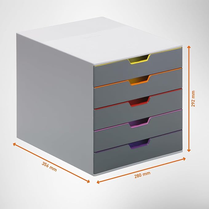 Durable Varicolor 5 Drawer Unit - Gray Desktop Drawer Set with 5 Color Coded Draws - Perfect for Storing Documents and Paper Work - Image 3