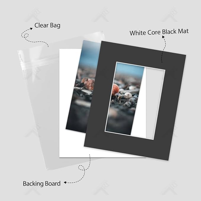 Golden State Art 5 Pack Black Mat 8x10 for 5x7 Photo Matte+Backings+Bags | Acid-Free,4-Ply Thick,Pre-Cut Kit Mattes,White Core,Bevel Cut,For Photos, Pictures,Artwork, Poster or Print Display - Image 4