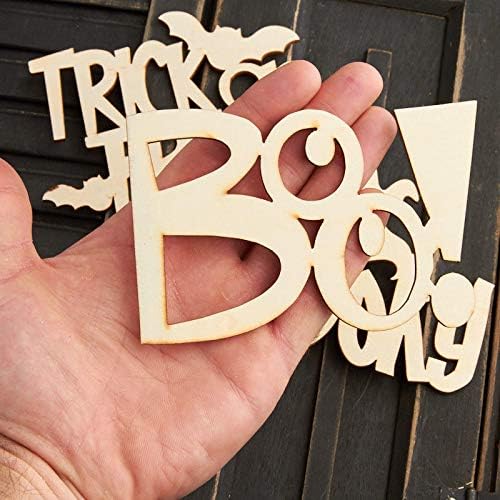Pack of 18 Unfinished Wood Trick or Treat with Bats, Boo!, and Spooky Ghost Cutouts - Halloween Wooden Shapes for Fall Crafts and Autumn Decorations - Made in USA (3" to 3-3/4" H) - Image 2