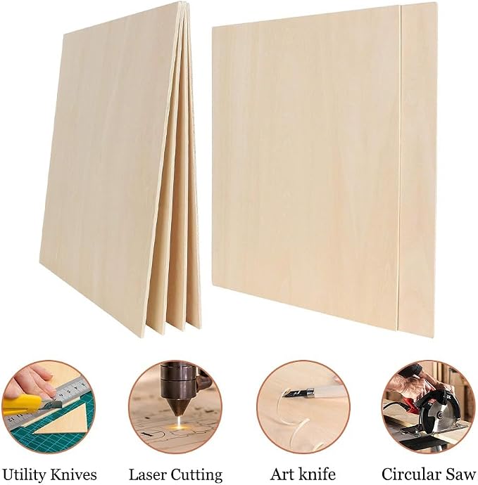 Basswood Sheets 1/8 X 12 X 12 Inch, 3 mm Plywood Sheets Balsa Wood Sheet Craft Wood Unfinished Wood Laser Engraving Blanks Baltic Birch Plywood 1/8 Bass Wood for Crafts DIY, Wood Burning, Painting - Image 4