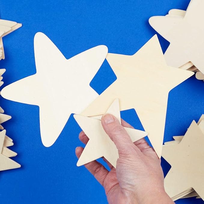Pack of 72 Unfinished Wood Assorted Star Cutouts by Factory Direct Craft - Wooden Blank DIY Star Shapes for Holiday Decorating and Christmas Displays (Size: 3-1/2" to 5-1/2" H) - Image 3