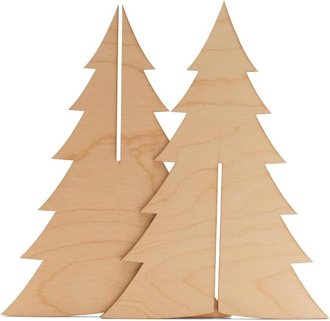 2-Pc Slotted Wooden Christmas Tree 12-inch, Pack of 3 Table Top Christmas Tree Decorations Wooden for Party, Painting, and Cat-Friendly Display, by Woodpeckers by Woodpeckers