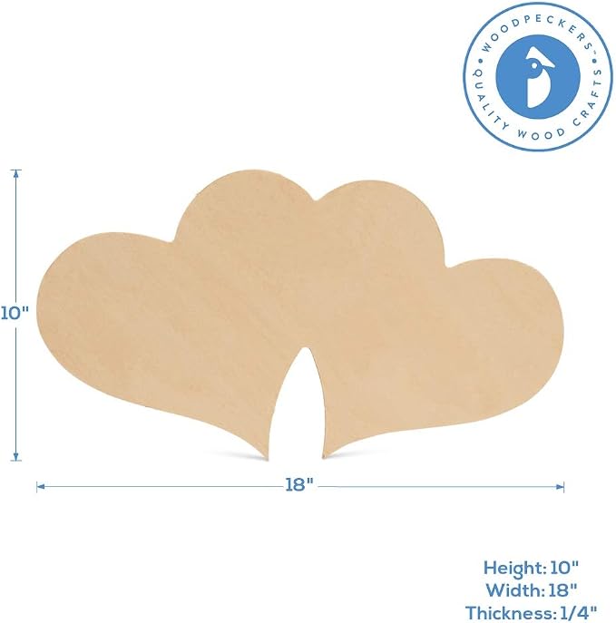 Wooden Double Heart Cutout 18 inches, Pack of 1 Unfinished Heart Signs fo DIY Valentines Day Decorations and Wooden Romantic Love Decor, by Woodpeckers - Image 2
