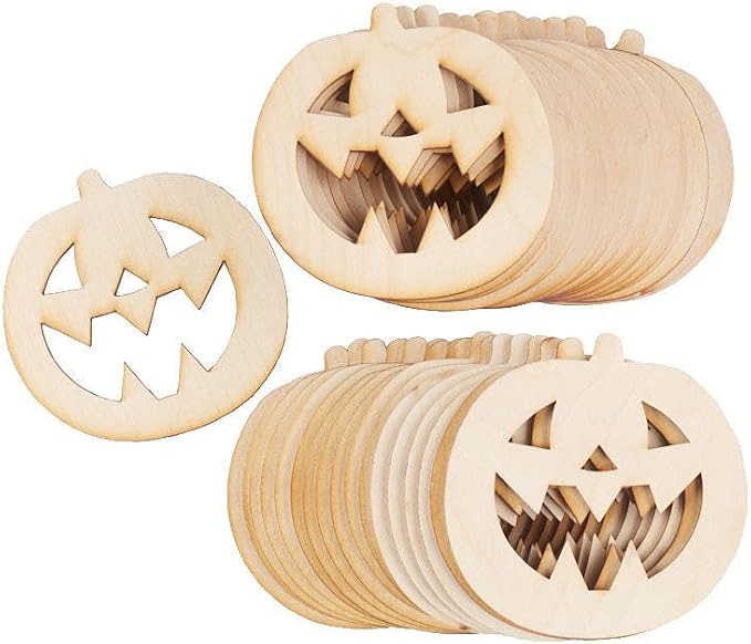 Pack of 12 Unfinished Wood Jack O' Lantern Cutouts - Halloween Pumpkin Wooden Shapes for Fall Crafts and Autumn Decorations - Made in USA (4-1/4" W x 4-1/2" H) - Image 4