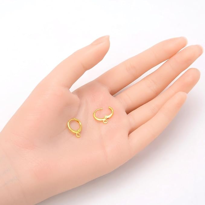 200pcs Adabele Tarnish Resistant Gold Round Huggie Earring Hooks 14mm | 18K Yellow Gold Plated Hinged Hoop Ear Wire, Open Loops to Attach Charms Gemstones Dangles Craft Earrings Jewelry Making - Image 2