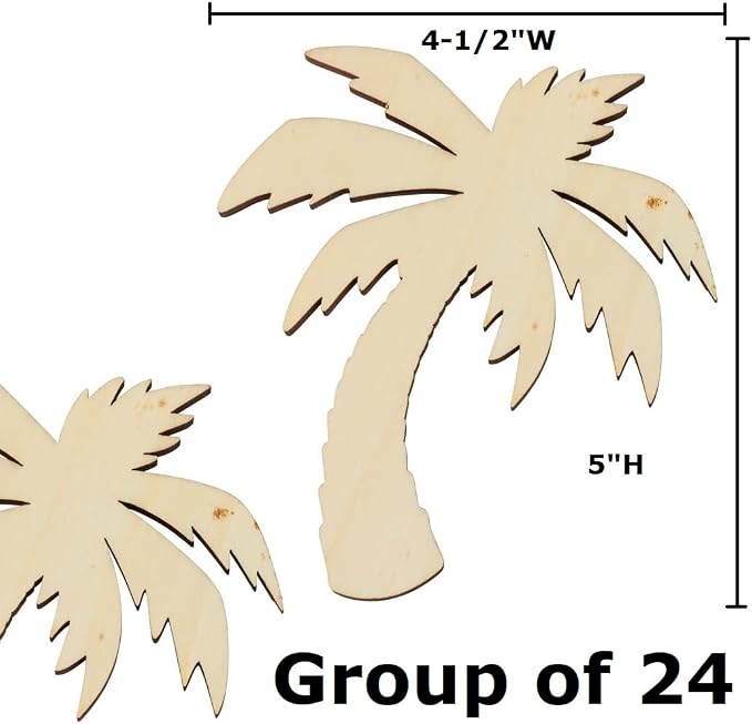 Pack of 24 Unfinished Wood Tropical Palm Tree Cutouts by Factory Direct Craft - Blank Palm Tree Wooden DIY Coastal Beach Shapes (4-1/2" x 5") - Image 2