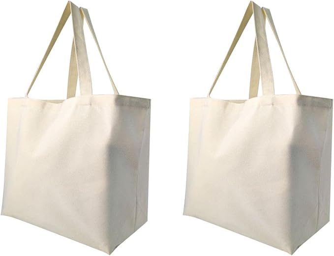 12 oz Canvas Tote Bags Extra Large Reusable Grocery Totes for Shopping, Crafts & Everyday Use Beige or Black by Zenloria