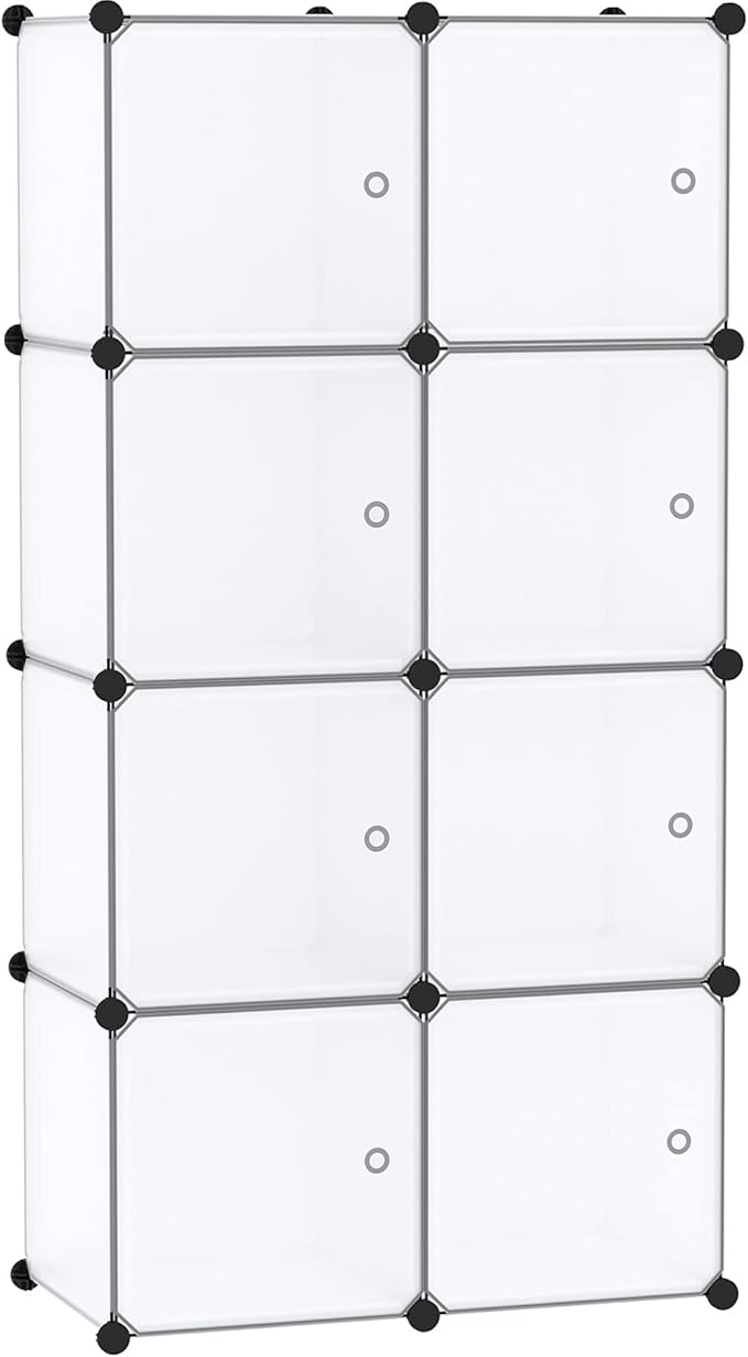 C&AHOME Cube Storage Organizer with Doors, 8-Cube Shelf, Closet Cabinet, DIY Plastic Modular Bookshelf, Storage Shelves Ideal for Bedroom,Living Room,24.8" L × 12.4" W × 48.4" H White USBTM3008B-DOOR