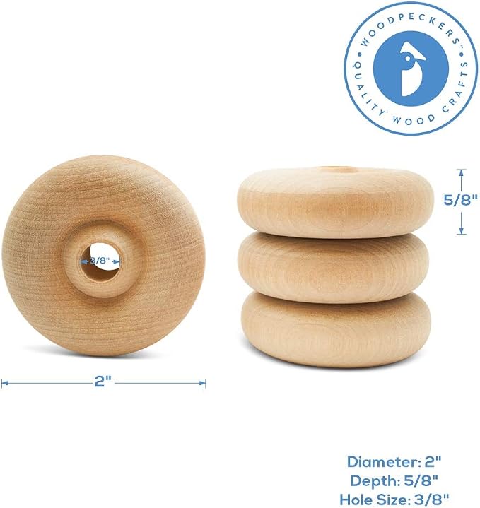 Classic Mini Wooden Wheels, Great for Crafts Too, 2 Inch Diameter, 5/8 Inch Thick, 3/8 Inch Hole, Pack of 50, by Woodpeckers - Image 5