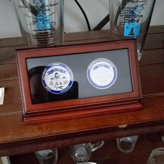 Challenge Coin Display Case 1.5-1.75 Inch 38-44.5 mm Coin Holder 1 Slot (Walnut, 2 Slots) - Image 3