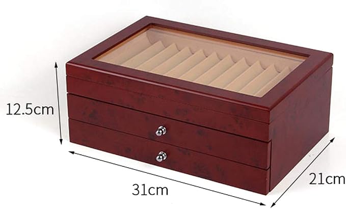 34 Slots Wooden Pen Display Box, 34 Pens Storage Fountain Pen Collector Case with Transparent Top Large Organizer Box, Gifts for Man Father Boyfriend Husband (Red) - Image 7