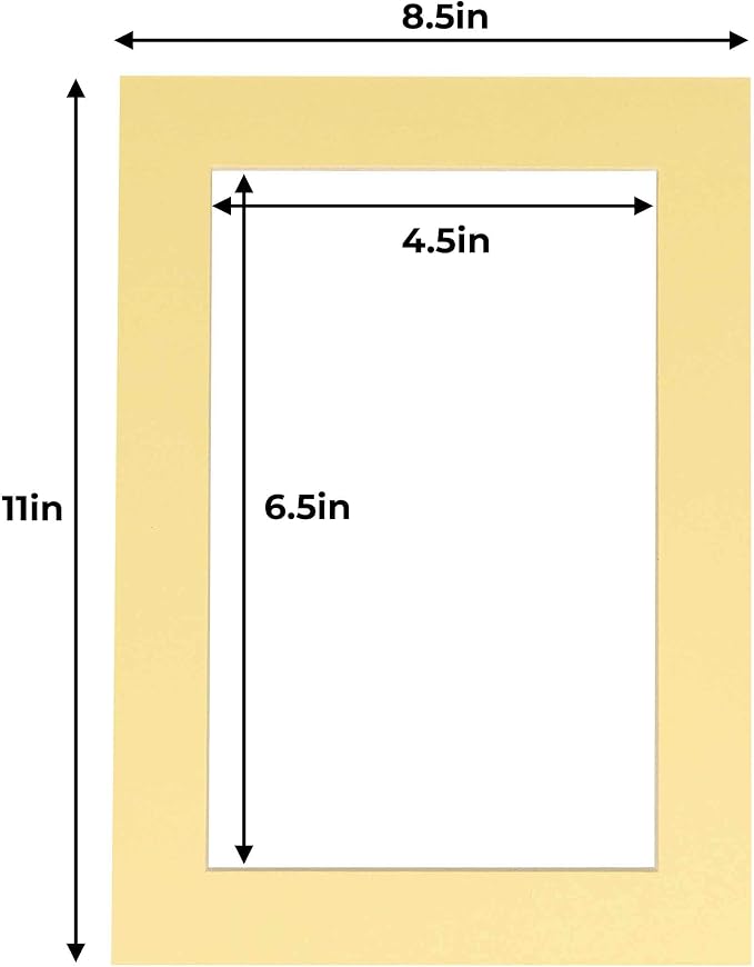 5x7 Mat for 8.5x11 Frame - Precut Mat Board Acid-Free Soft Yellow 5x7 Photo Matte For a 8.5x11 Picture Frame, Premium Matboard for Family Photos, Show Kits, Art, Picture Framing, Pack of 100 Mats - Image 3