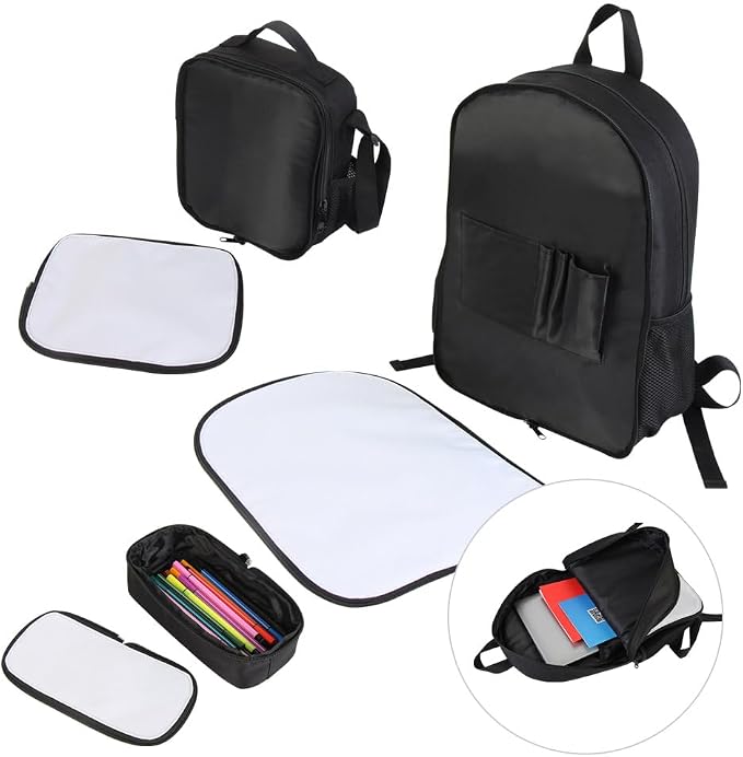 4Sets 16inch Sublimation Blank Backpack Lunch Bag Pencil Case Set for Children DIY Bookbag Cooler Bag Pencil Bag(blue) - Image 3