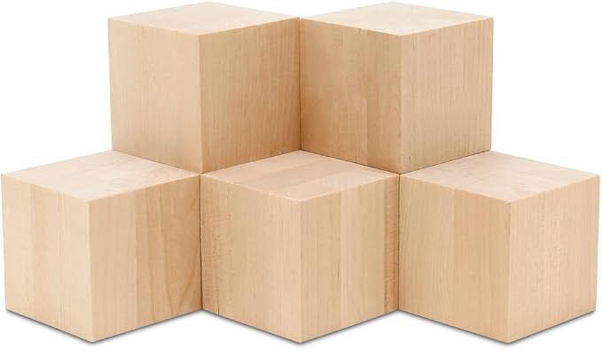 DIY Wood Cubes 4-inch, Pack of 5 Large Blank Wooden Blocks, STEM, Monitor Riser, Photo Cube, and Home Decor, by Woodpeckers by Woodpeckers