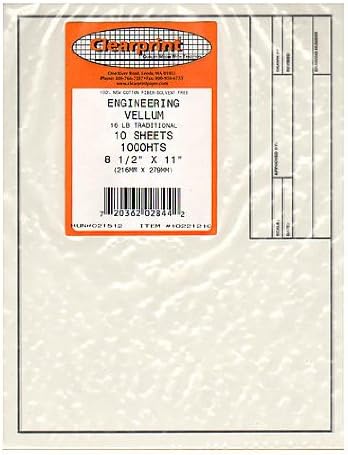 Clearprint Vellum Sheets with Engineer Title Block, 8.5x11 Inches, 16 lb., 60 GSM, 1000H 100% Cotton, 10 Sheets/Pack, Translucent White (10221210) by Clearprint