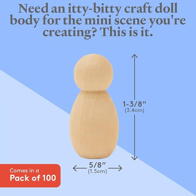 Wood Peg Dolls, 1-1/8 Inch Round Baby Shape Peg People, Pack of 100 Wooden Dolls, Strong Birch Wood People Figures, Peg Dolls Unfinished, Wooden Pegs for Crafts - Image 4