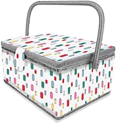 Sewing Basket with Colorful Spools Design - Sewing Kit Storage Box with Removable Tray, Built-in Pin Cushion and Interior Pocket - by Adolfo Design - Image 4