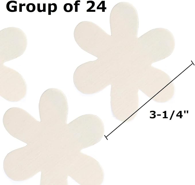 Pack of 24 Unfinished Wooden Flower Cutouts by Factory Direct Craft - Blank Wooden Craft Shapes to Paint as Daisy Flowers Fun DIY Project (Size 3" H) - Image 2