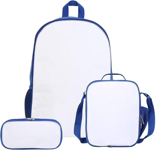 4Sets 16inch Sublimation Blank Backpack Lunch Bag Pencil Case Set for Children DIY Bookbag Cooler Bag Pencil Bag(blue) by Unknown