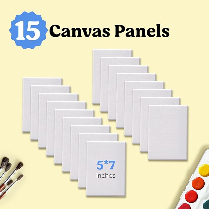 Chalkola 15 Paint Canvas Panels 5x7 inch for Acrylic Painting & Oil Art | Primed 100% Cotton Boards (15 Pack), Acid-Free Blank Canvases for Professional Artists, Hobby Painters, Kids & Beginners - Image 2