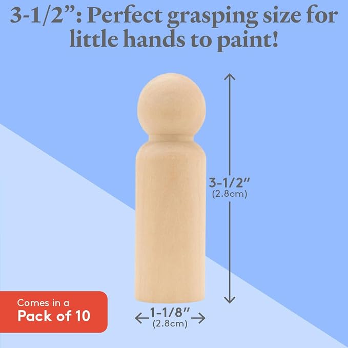 Wood Peg Dolls, 3.5 Inch Large Dad Shape Wooden Peg People, Pack of 10 Wood Dolls, Strong Birch Wood People Figures, Peg Doll, Unfinished, Pegs for Crafts - Image 4