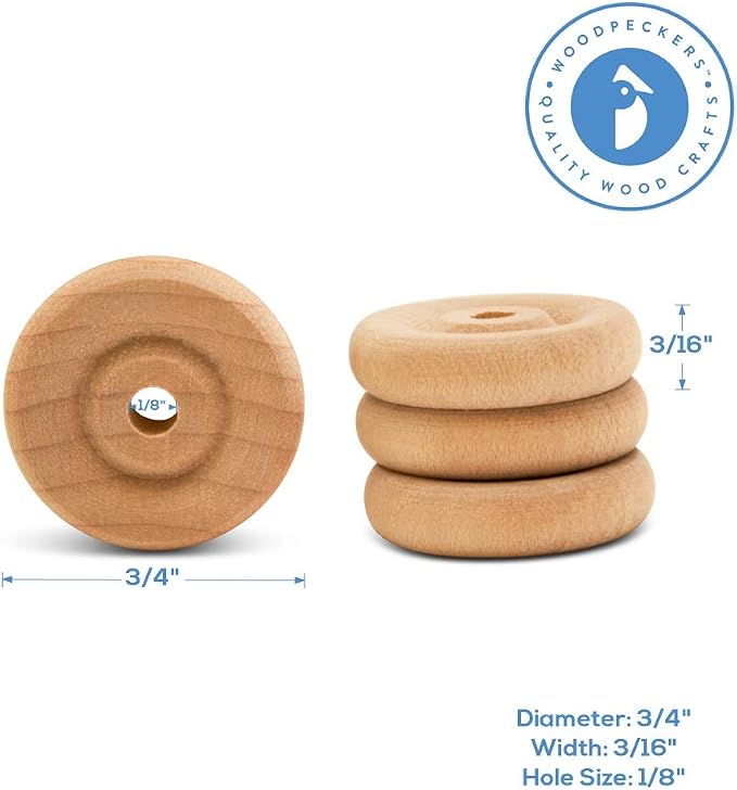 Classic Mini Wooden Wheels, Great for Crafts Too, 3/4 Inch Diameter, 3/16 Inch Thick, 1/8 Inch Hole, Pack of 250, by Woodpeckers - Image 5