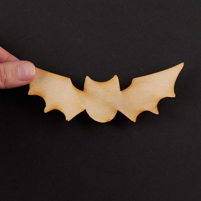 Pack of 12 Unfinished Wood Halloween Vampire Bat Cutouts - Wooden Fright Night Craft Shapes for DIY Projects and Decorations - Made in USA (5-1/4" x 2-1/4") - Image 2