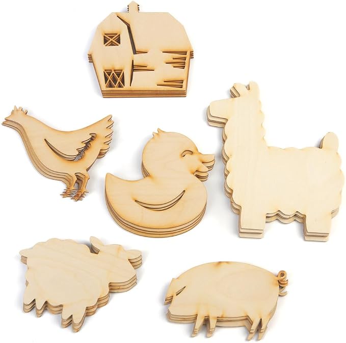 Group of 24 Unfinished Wooden Assorted Barnyard Cutouts for Craft Activities and Decorating - Image 6