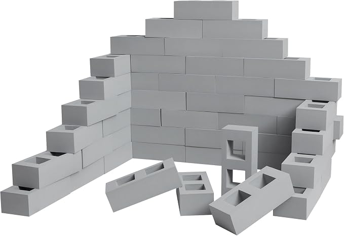 Zhanmai 50 Pack Foam Bricks Building Blocks for Kids Foam Cinder Blocks Large Fake Bricks Toy for Stacking and Construction 8 x 4 x 2.4 Inches(Square) by Zhanmai