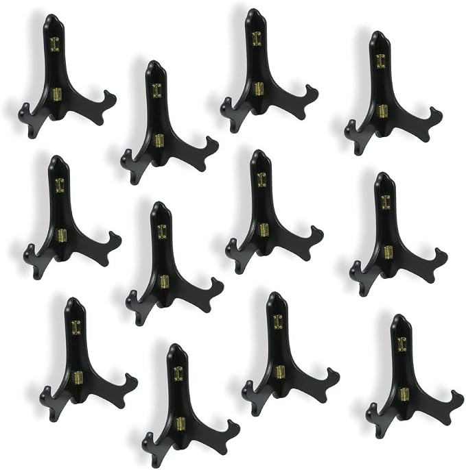 Black Wooden Easels Set of 12, 7 Inch Folding Display Stands for Plates, Plaques, Books, Tiles, Photos, Artwork & Small Signs, Premium Wood Tabletop Easel Holders for Home, Retail, Events & Craft Displays by BANBERRYDESIGNS