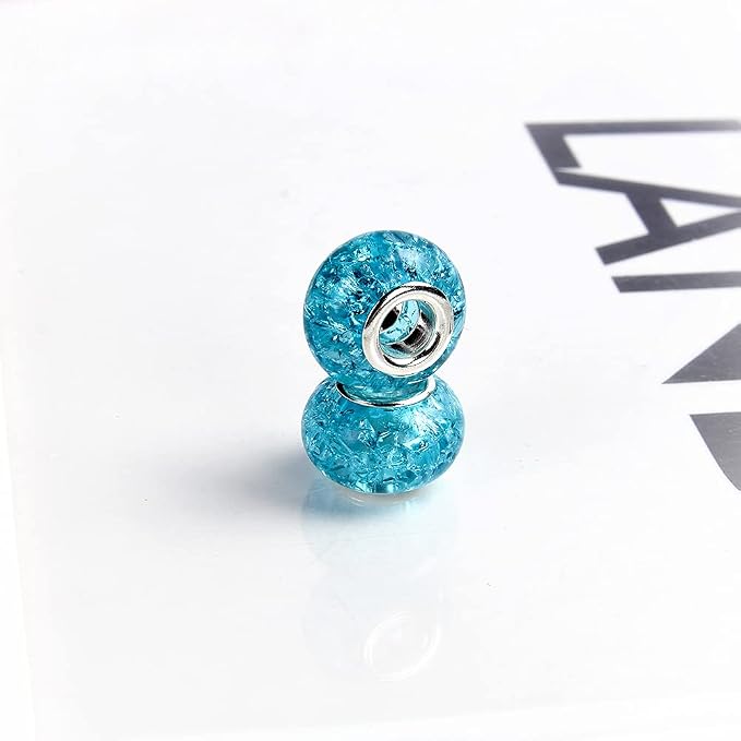 Aipridy European Large Hole Beads, Colorful Glass Charm Beads Set, Assorted Patterns and Designs Rhinestone Craft Beads for DIY Bracelet Jewelry Making (60, Sky Blue Resin+Alloy) - Image 4