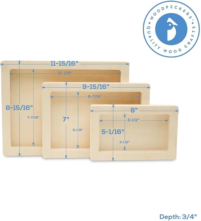 Small Rectangle Cradled Canvases, 5 Sets of 3 Blank Wood Signs, Unfinished Wood Trays for Crafts, and Resin Art, by Woodpeckers - Image 4
