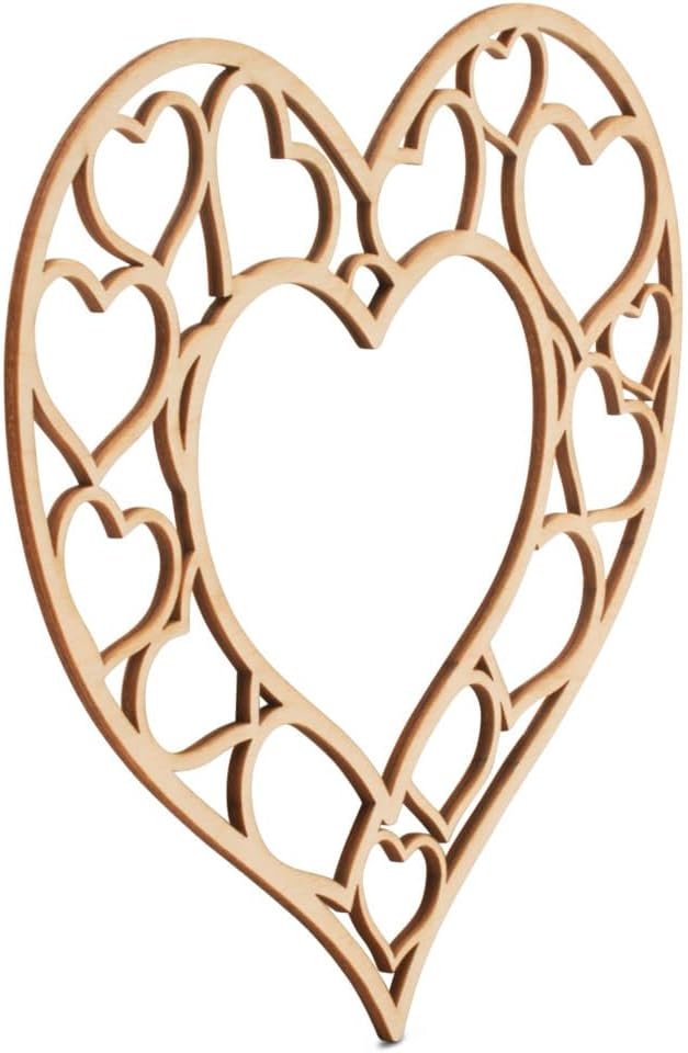 Blank Heart Frame Wood Cutouts 10-inch, 1/8 inch Thick, Pack of 10 Wooden Hearts for Crafts, Mother's Day and Valentines, by Woodpeckers - Image 4