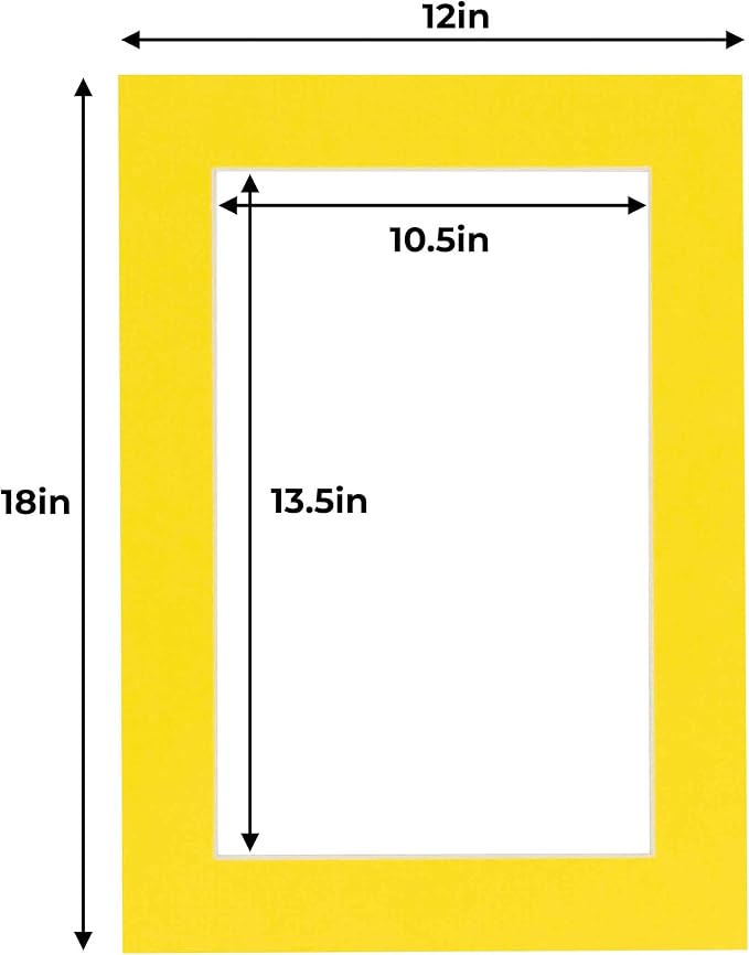 11x14 Mat for 12x18 Frame - Precut Mat Board Acid-Free Show Kit with Backing Board, and Clear Bags Yellow 11x14 Photo Matte Made to Fit a 12x18 Picture Frame Matboard for Framing, Pack of 100 Mats - Image 3