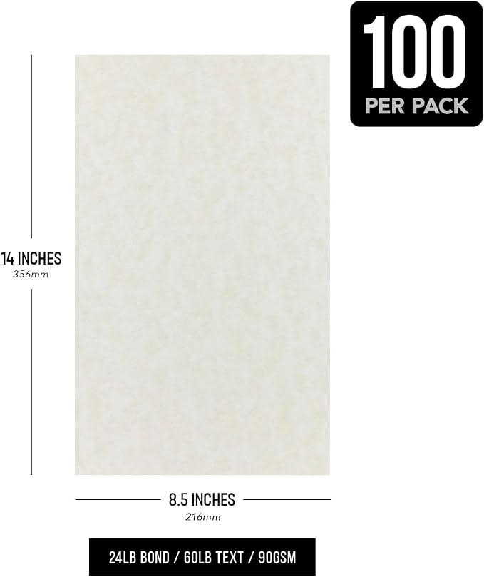 Storm Parchment Paper – Great for Certificates, Menus and Wedding Invitations | 24lb Bond / 60lb Text / 90GSM | 8.5" x 14" (Legal Size) Paper for Writing, Copy, Printing | 100 Sheets per Pack - Image 7