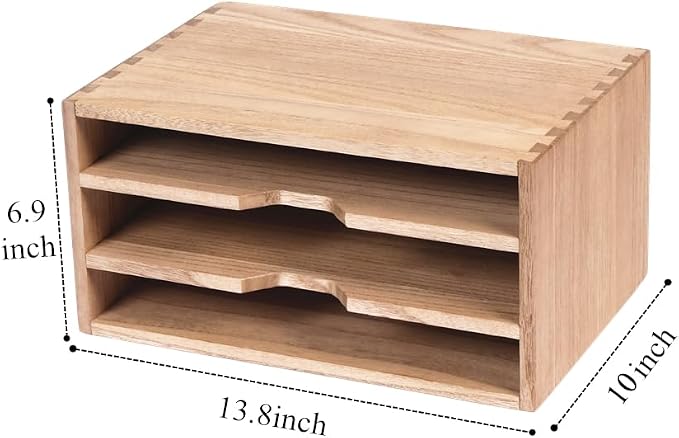 DDYURI 3-Tier Paper Storage Letter Tray File Sorter - Wood Desktop Document Organizer Holders with Mail Sorter, School & Home Magazine File Dividers, Book Rack Shelf Stand for HD-SJ3K (Light) - Image 5