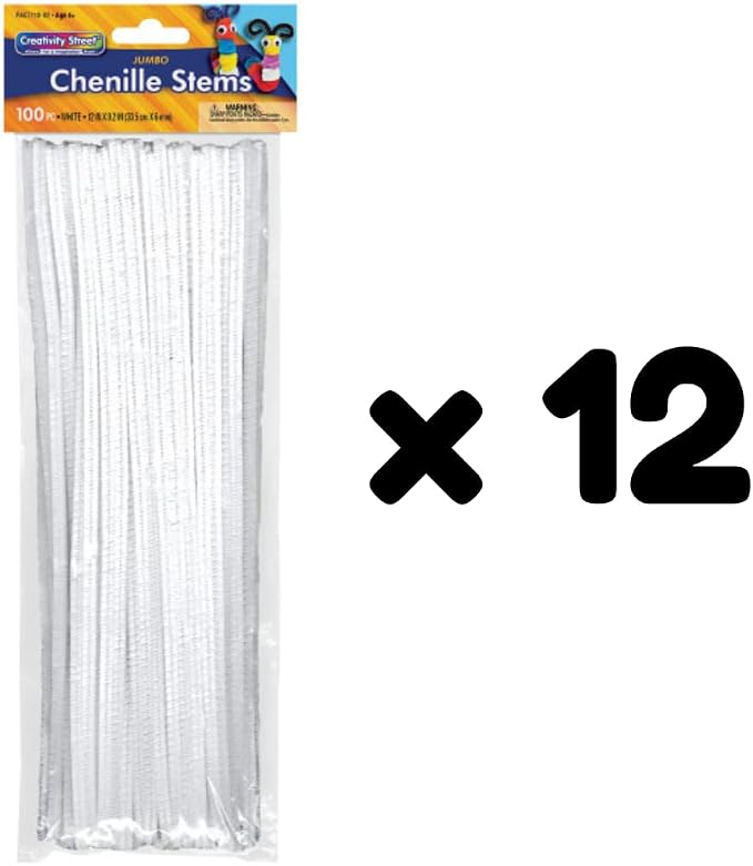Creativity Street Jumbo Chenille Stems, 12" x 6 mm, Craft Pipe Cleaners, White, Pack of 100, Case of 12 Packs, 1200 Chenille Stems Total - Image 2