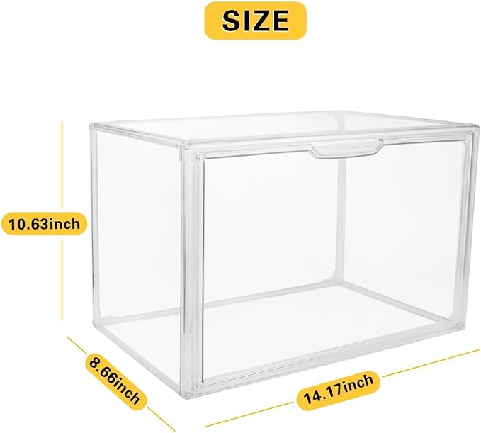 GUDEMAY Clear Stackable Plastic Storage Bins with Magnetic Lid, Dustproof Book & Cosmetic Acrylic Display Cases, Large Figures Collectibles Showcase, Shoe Box, Protection Organizer (L, Count, 3) - Image 7