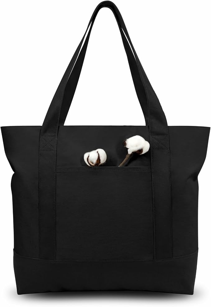 TOPDesign 30-Pack Canvas Tote Bags with an External Pocket, Reusable Grocery Shopping Bags, Top Zipper Closure, Daily Essentials (Black) by TOPDesign