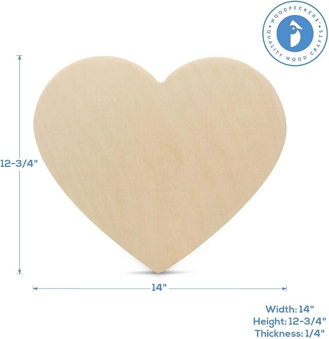 Wooden Hearts for Crafts, 14 inch Wood Hearts, 1/4 inch Thick, Pack of 5 Unfinished Wooden Heart, Great for Valentines Day Crafts & DIY Party Décor - Image 2