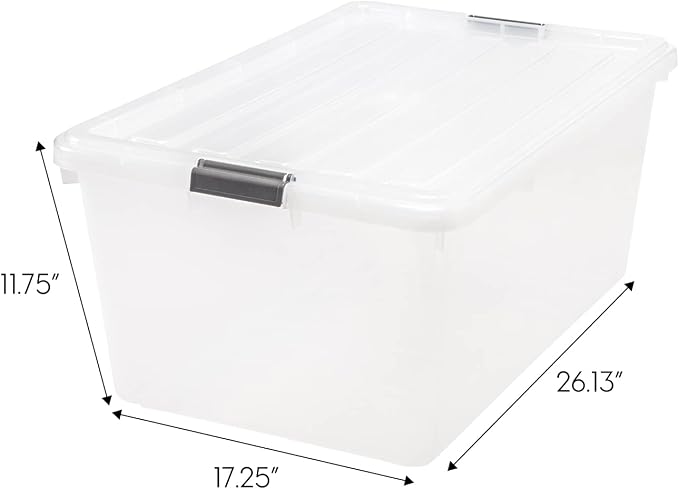 IRIS USA 68 Quart / 17 Gal. Stackable Plastic Storage Bins with Lids and Latch Buckles, 5 Pack - Pearl, Large Containers for Home and Office Ultra Organization, Durable Nestable Tote Box Tub - Image 2