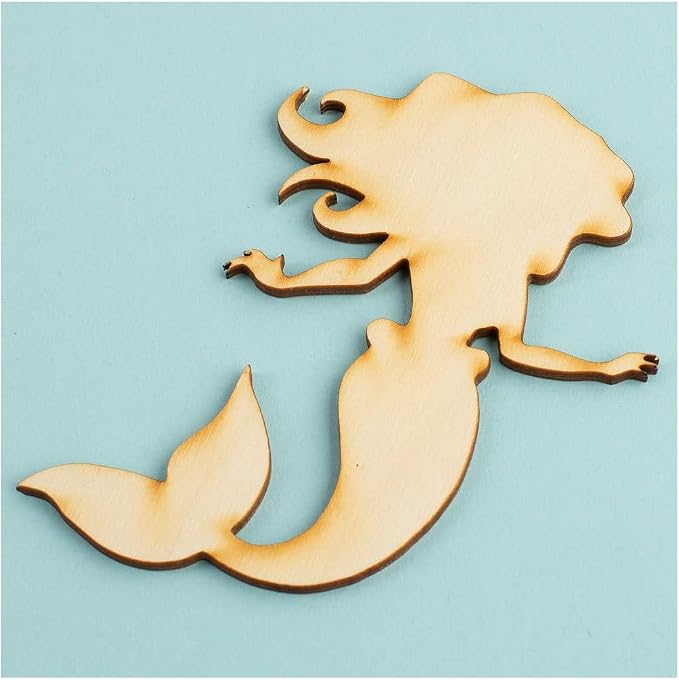 24‑Piece Unfinished Wood Mermaid Cutouts – Blank Wooden Mermaid Shapes for Painting, DIY Crafts, Beach Projects, and Creative Decorations (4-3/4" x 4") by FactoryDirectCraft