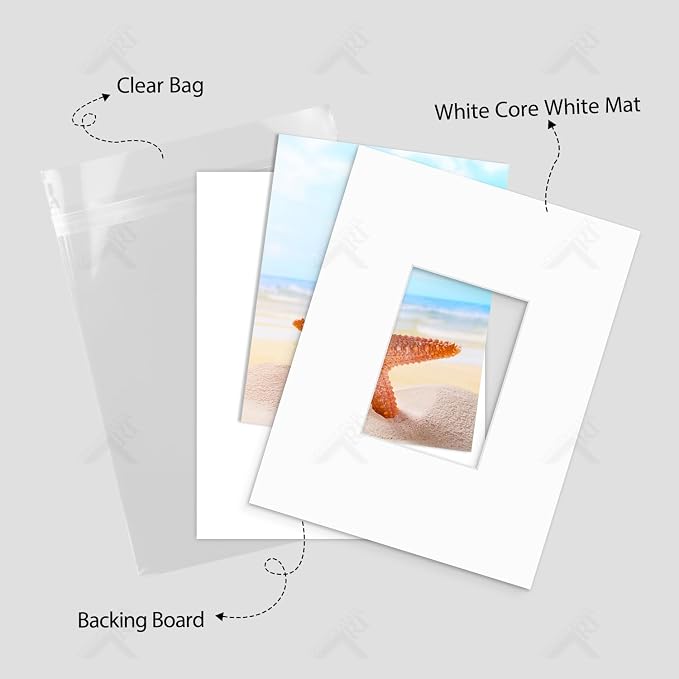 Golden State Art 5 Pack White Mat 11x14 for 5x7 Photo Matte+Backings+Bags | Acid-Free,4-Ply Thick,Pre-Cut Kit Mattes,White Core,Bevel Cut,For Photos, Pictures,Artwork, Poster or Print Display - Image 4