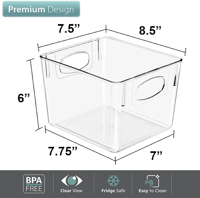 Sorbus Medium Clear Plastic Storage Bins for Shelves, Clothes, with Handle - Clear Storage Bins, Drawer, Shelf, Closet, Pantry, Fridge, Freezer Organizer Bins, Closet Organizers and Storage (4 pack) - Image 2