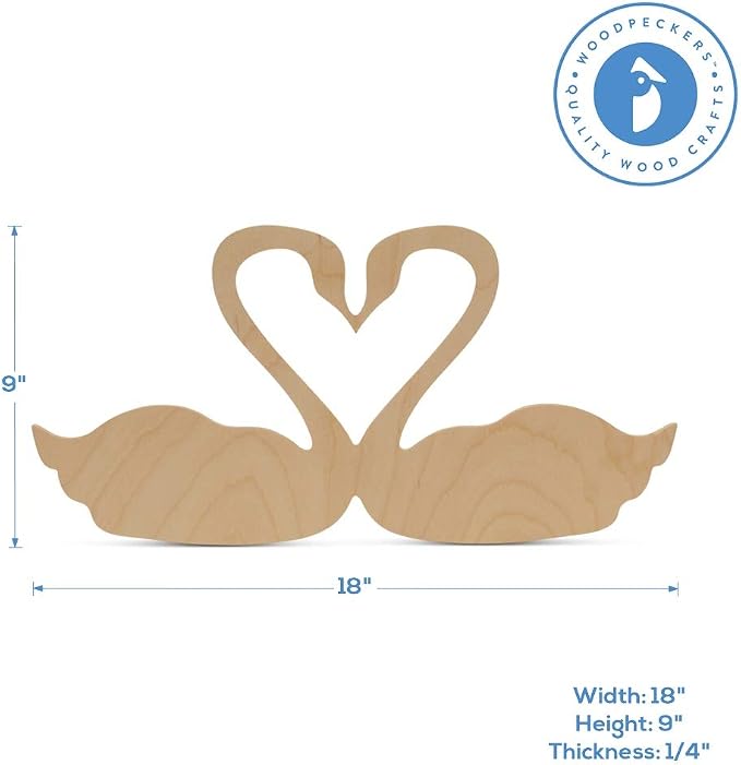 Wooden Swans Forming Heart Cutotut 18 inches x 9 inches, Pack of 3 Unfinished Romantic Wooden Signs for DIY Valentines Day Decorations and Crafts, by Woodepckers - Image 2