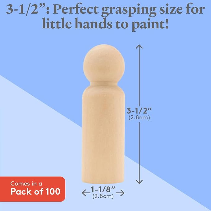 Large Wooden Peg Dolls Unfinished 3.5 inches, Dad Shape, Pack of 100 Birch Peg People, Charming Wood Figurines to Paint - Image 4
