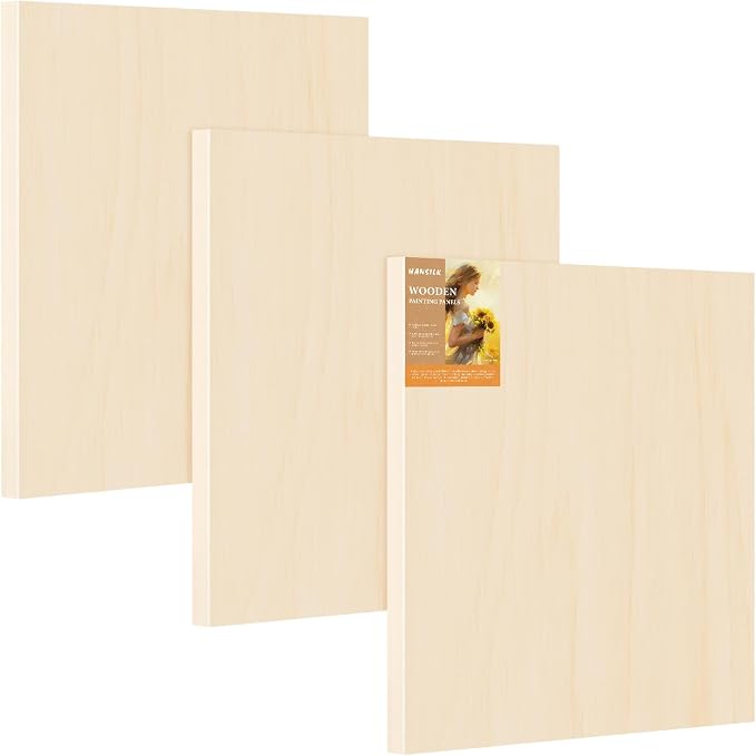 HANSILKHANSILK 16x16 Inch Wood Canvas Panels 6 Pack – Unfinished Wooden Art Boards for Acrylic, Oil & Mixed Media Painting, DIY Craft Projects for Artists, Beginners & Students by HANSILK