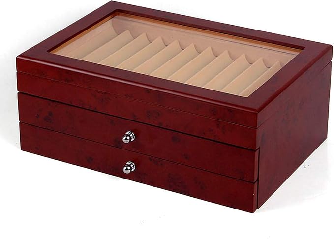 34 Slots Wooden Pen Display Box, 34 Pens Storage Fountain Pen Collector Case with Transparent Top Large Organizer Box, Gifts for Man Father Boyfriend Husband (Red) - Image 6